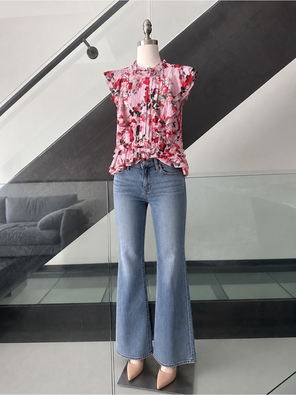 Marissa Webb‎ Pink Floral Ruffle Top